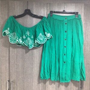 Flying Tomato Teal Embroidered Skirt Set